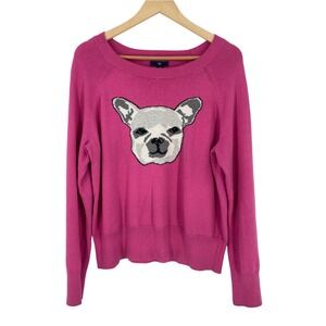 Gap Pink‎ French Bulldog Face Crewneck Sweater Women's XL
